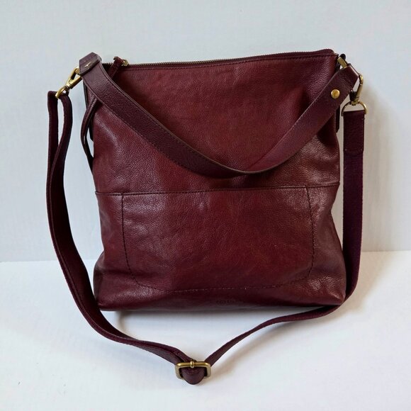 Fossil Purse Amelia Hobo Burgundy Red Cabernet Leather Boho Crossbody Bag - Picture 15 of 16